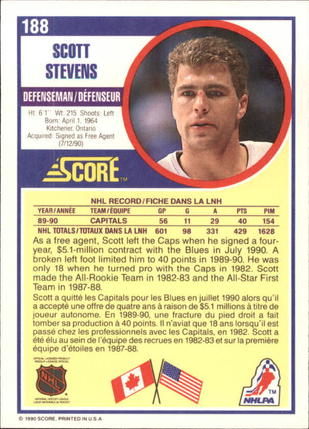 1990-91 Score Canadian #188 Scott Stevens back image
