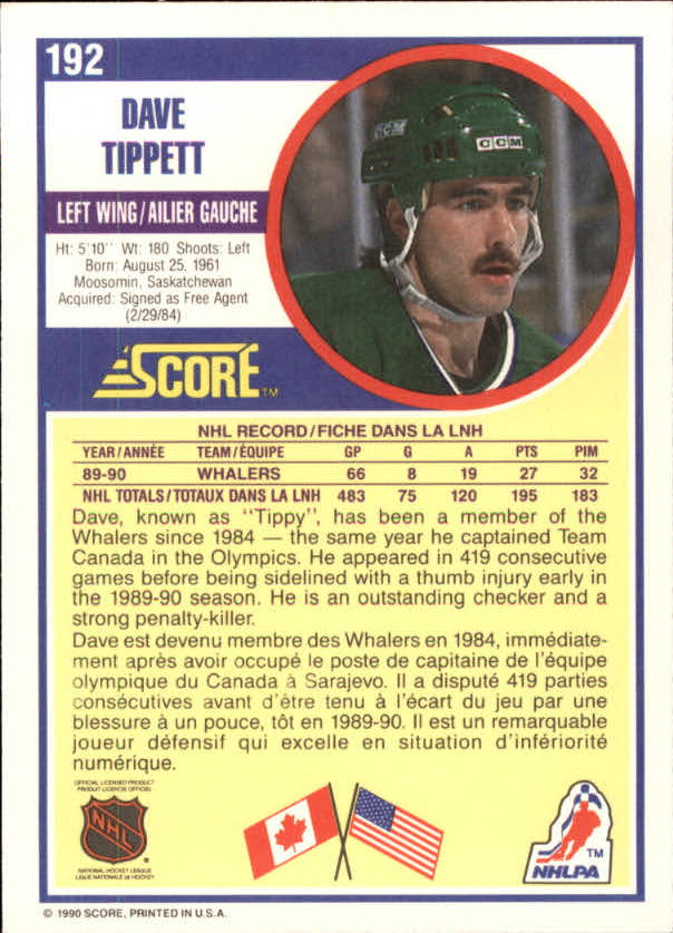 1990-91 Score Canadian #192 Dave Tippett back image