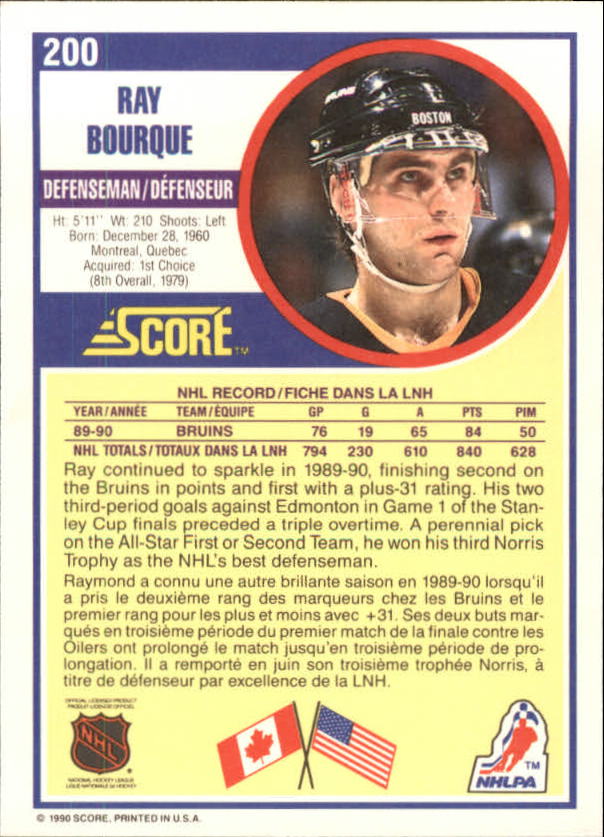 1990-91 Score Canadian #200 Ray Bourque back image