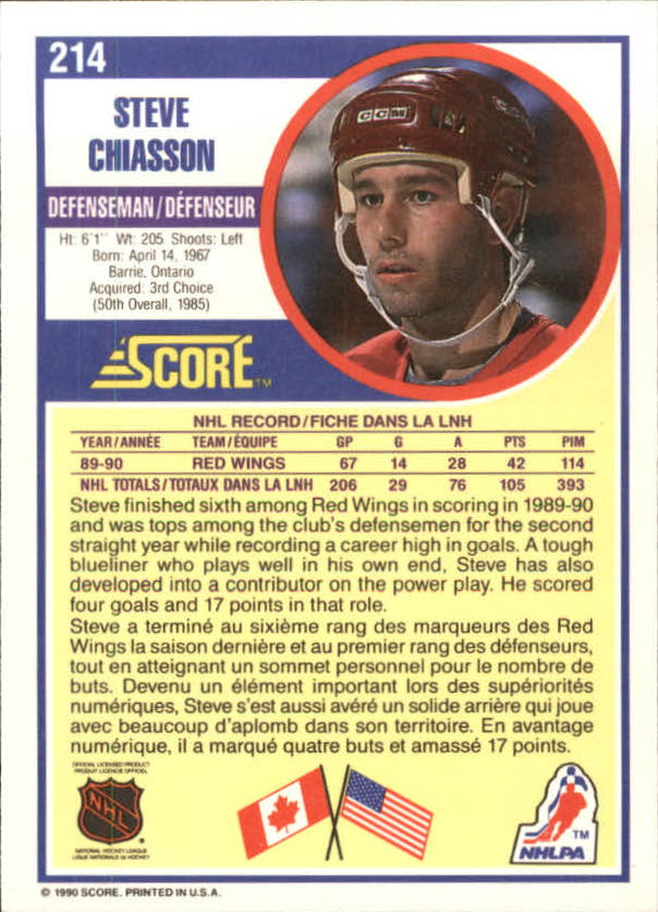 1990-91 Score Canadian #214 Steve Chiasson back image