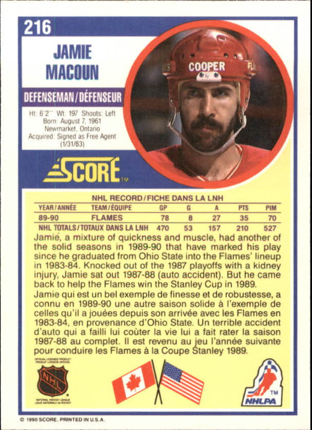 1990-91 Score Canadian #216 Jamie Macoun back image
