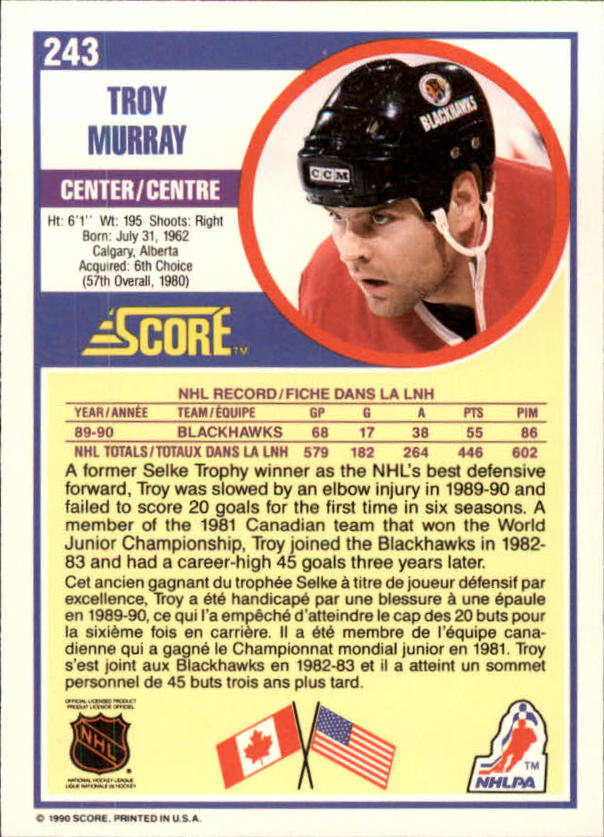 1990-91 Score Canadian #243 Troy Murray back image