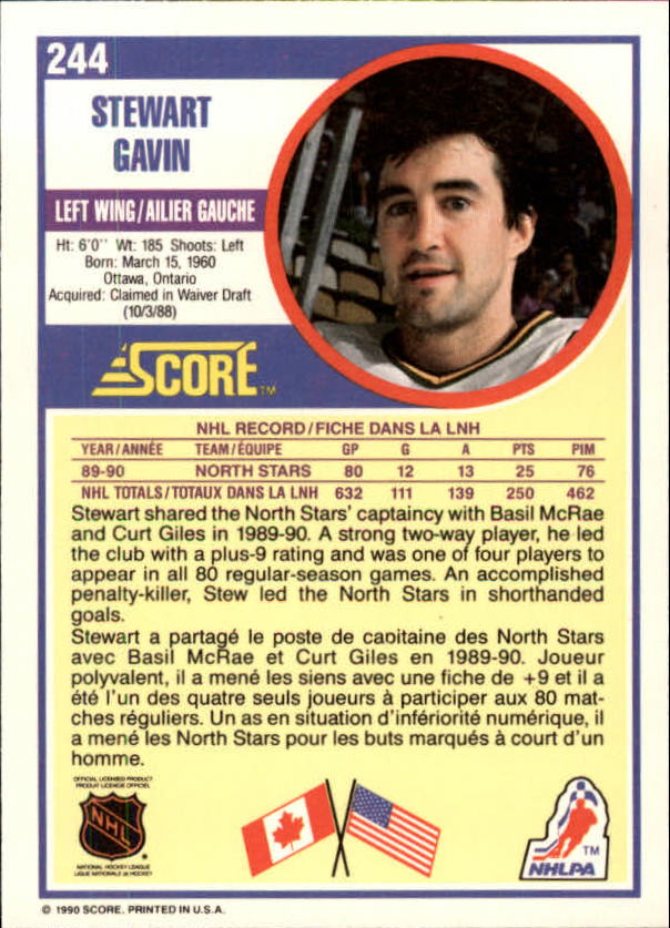 1990-91 Score Canadian #244 Stewart Gavin back image