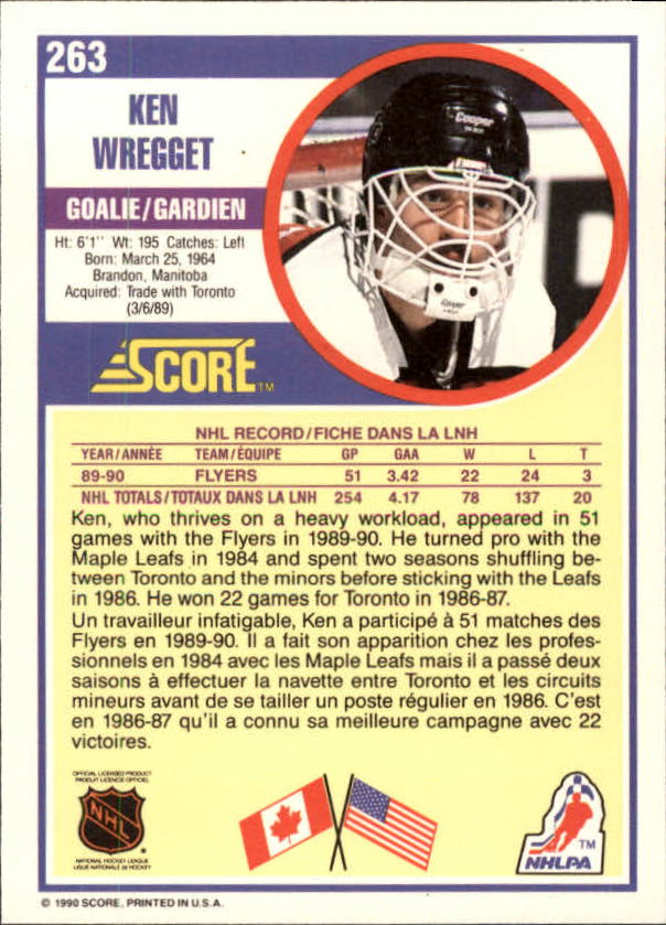 1990-91 Score Canadian #263 Ken Wregget back image