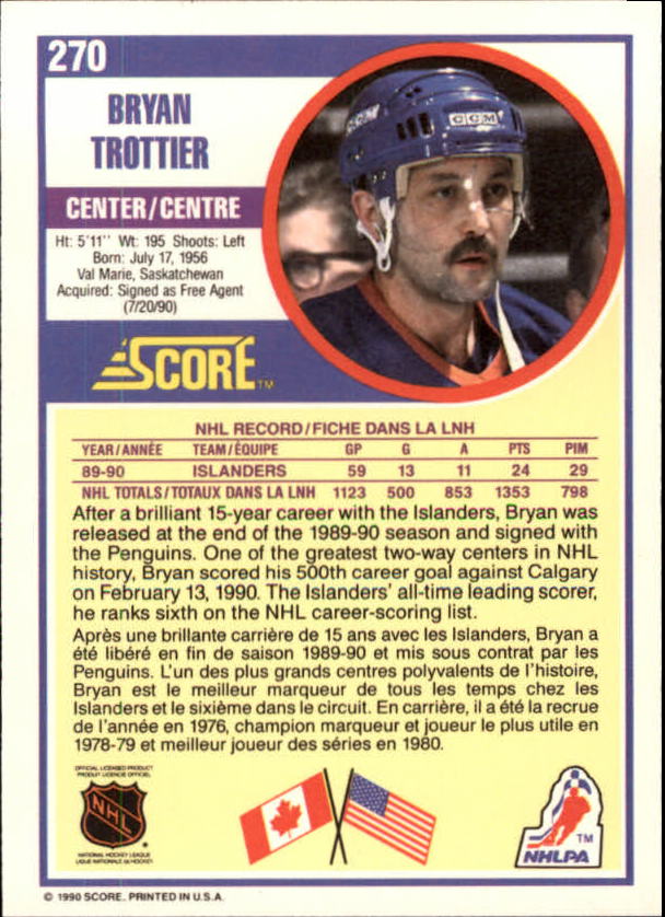 1990-91 Score Canadian #270 Bryan Trottier back image