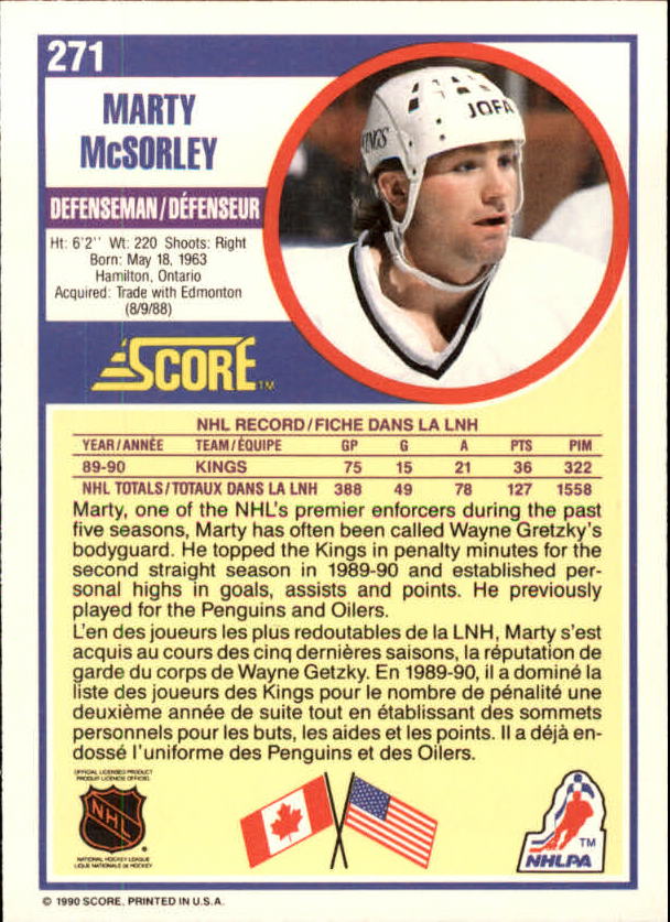 1990-91 Score Canadian #271 Marty McSorley back image