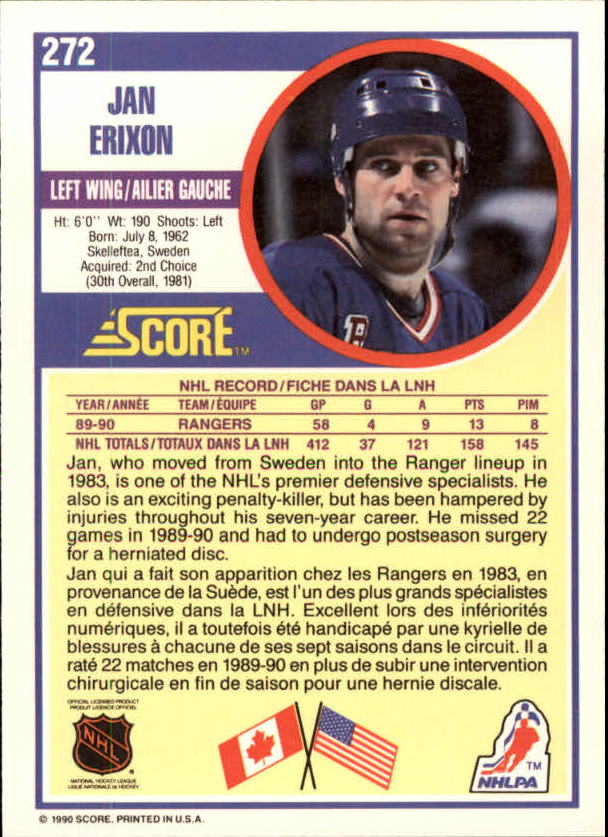 1990-91 Score Canadian #272 Jan Erixon back image