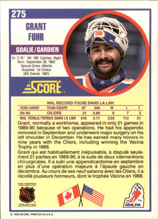 1990-91 Score Canadian #275 Grant Fuhr back image