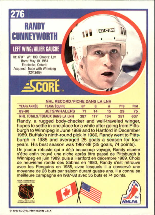 1990-91 Score Canadian #276 Randy Cunneyworth back image