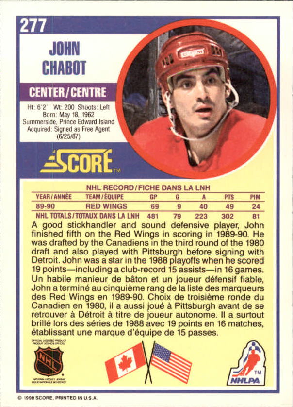 1990-91 Score Canadian #277 John Chabot back image