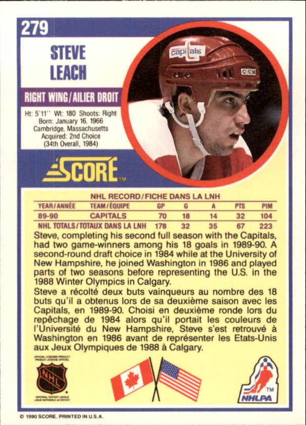1990-91 Score Canadian #279 Stephen Leach back image