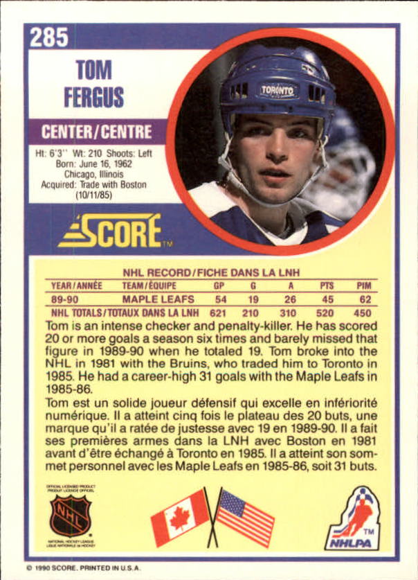 1990-91 Score Canadian #285 Tom Fergus back image