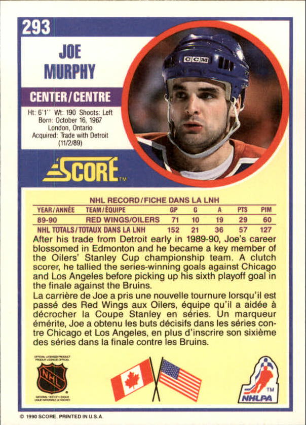 1990-91 Score Canadian #293 Joe Murphy RC back image