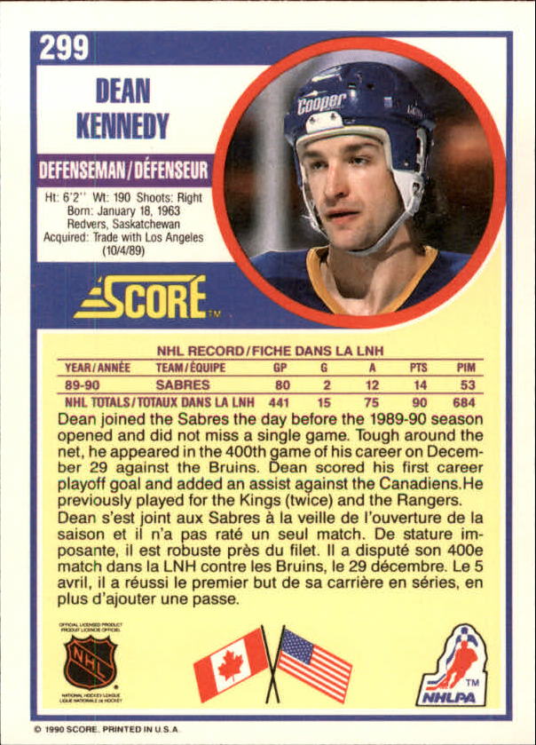 1990-91 Score Canadian #299 Dean Kennedy RC back image