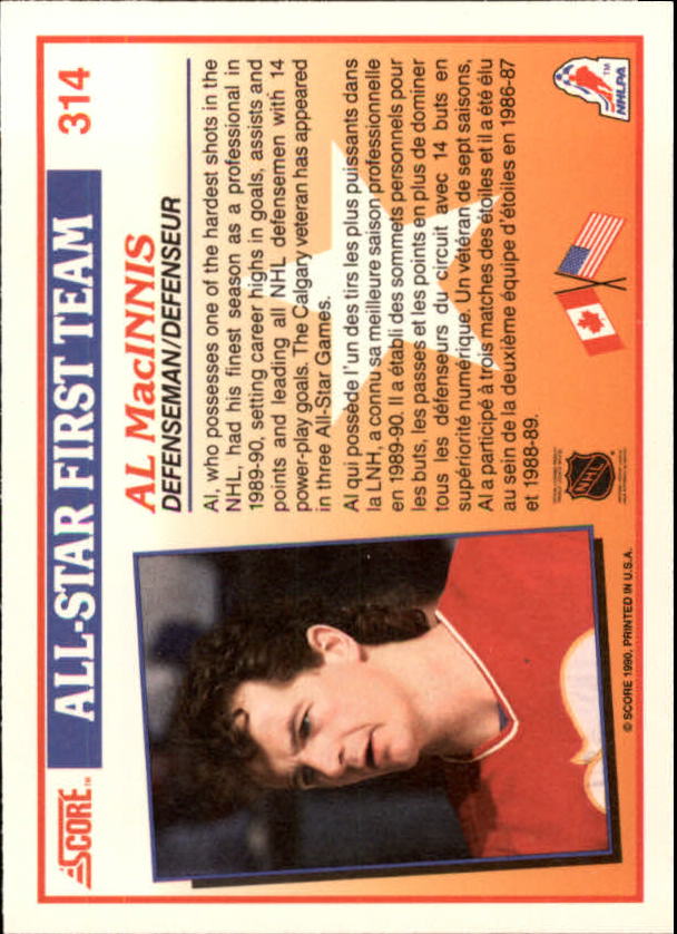 1990-91 Score Canadian #314 Al MacInnis AS1 back image
