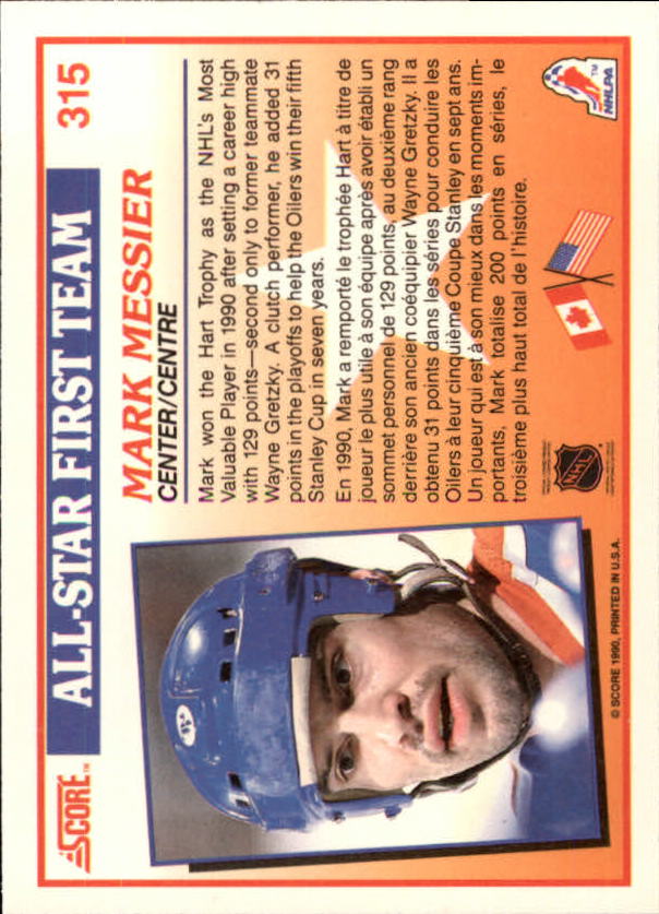 1990-91 Score Canadian #315 Mark Messier AS1 back image