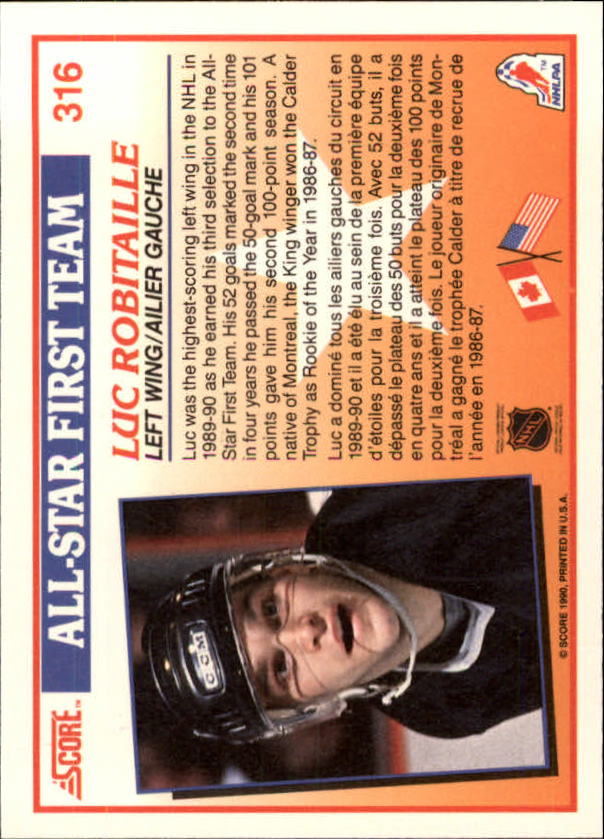 1990-91 Score Canadian #316 Luc Robitaille AS1 back image