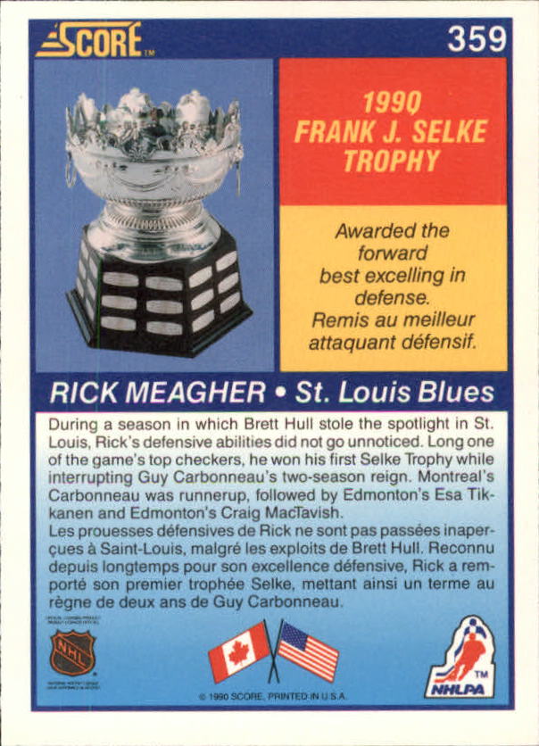 1990-91 Score Canadian #359 Rick Meagher Selke back image