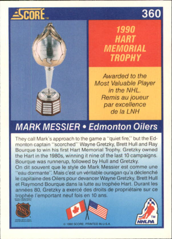 1990-91 Score Canadian #360 Mark Messier Hart back image
