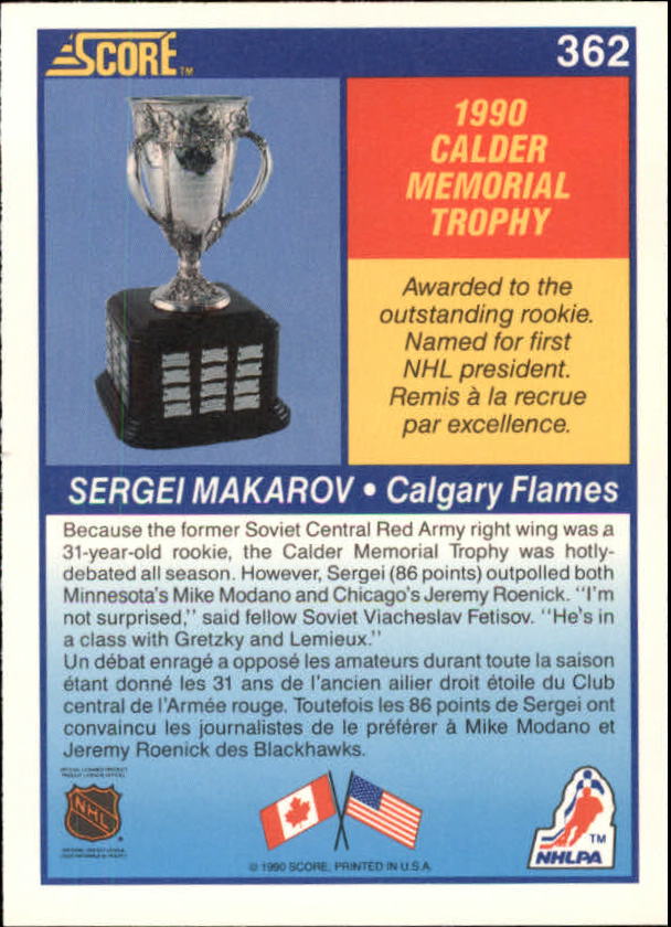 1990-91 Score Canadian #362 Sergei Makarov Calder back image