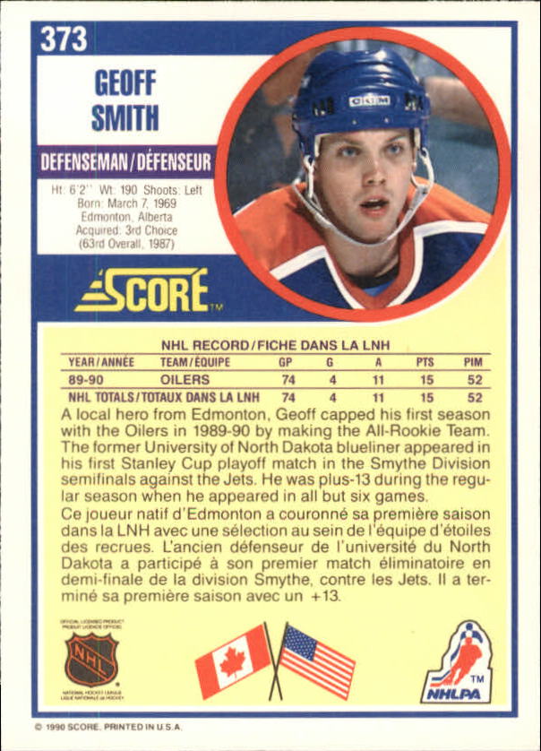 1990-91 Score Canadian #373 Geoff Smith RC back image