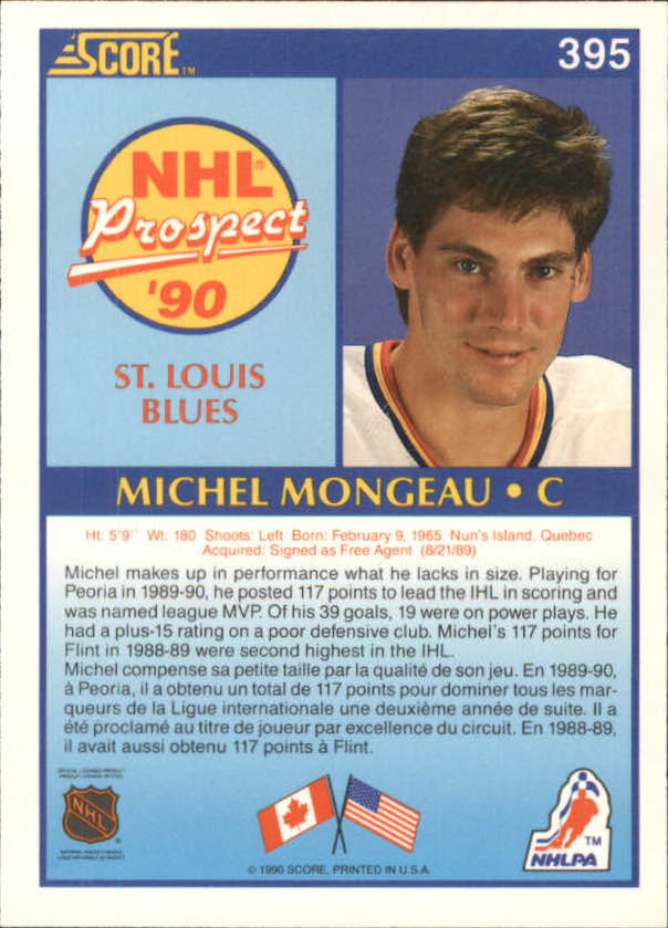 1990-91 Score Canadian #395 Michel Mongeau RC back image
