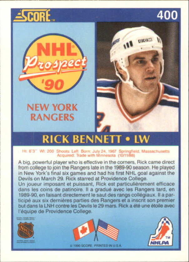 1990-91 Score Canadian #400 Rick Bennett RC back image