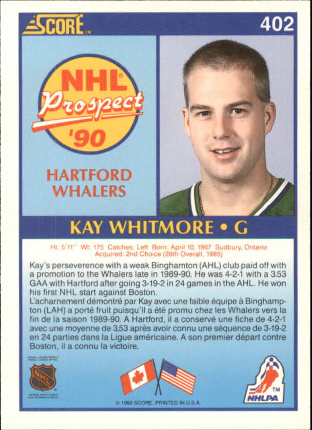1990-91 Score Canadian #402 Kay Whitmore RC back image