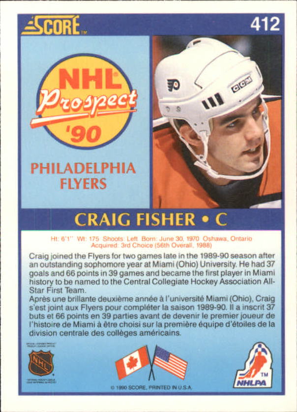 1990-91 Score Canadian #412 Craig Fisher RC back image