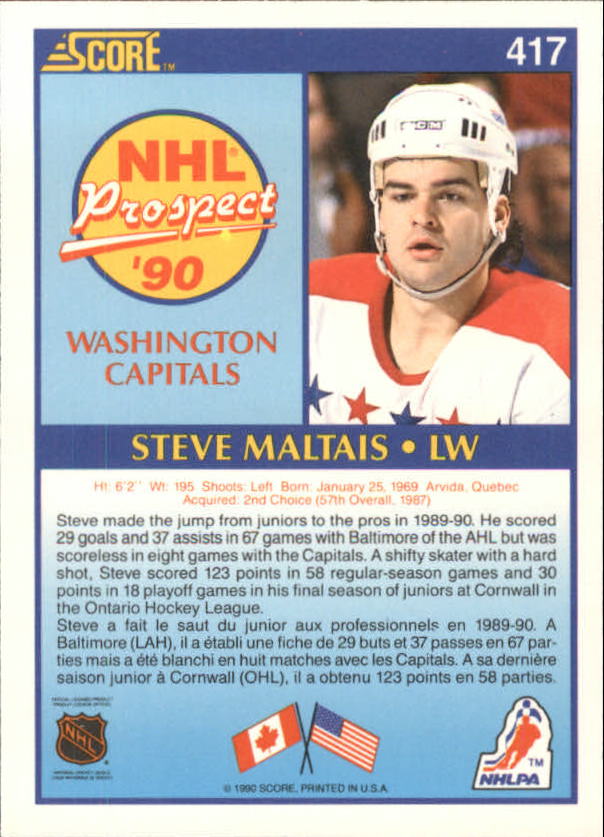 1990-91 Score Canadian #417 Steve Maltais RC back image