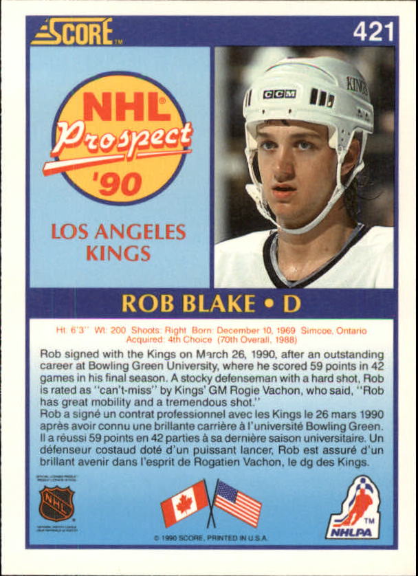 1990-91 Score Canadian #421 Rob Blake RC back image