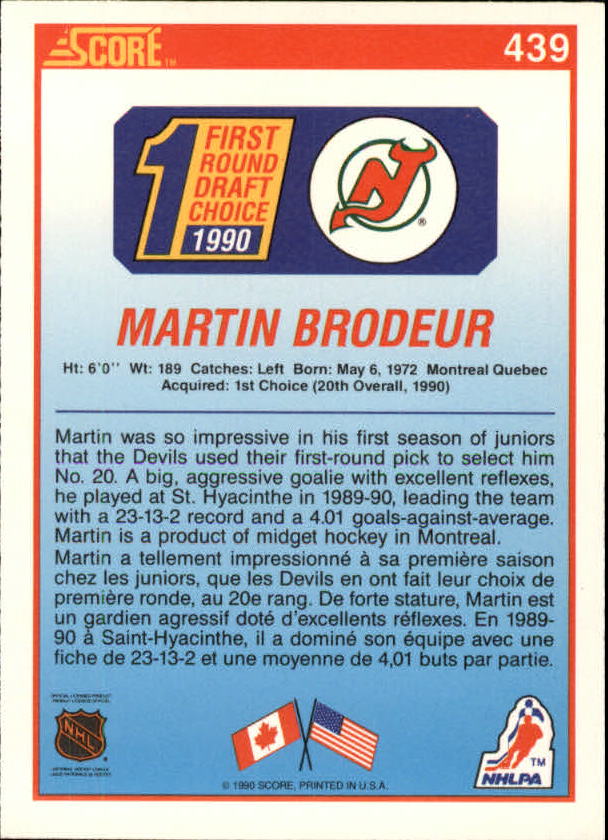 1990-91 Score Canadian #439 Martin Brodeur RC back image
