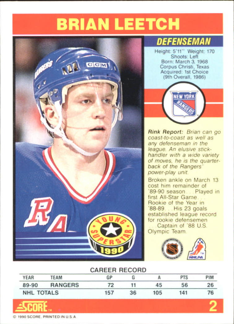1990-91 Score Young Superstars #2 Brian Leetch back image