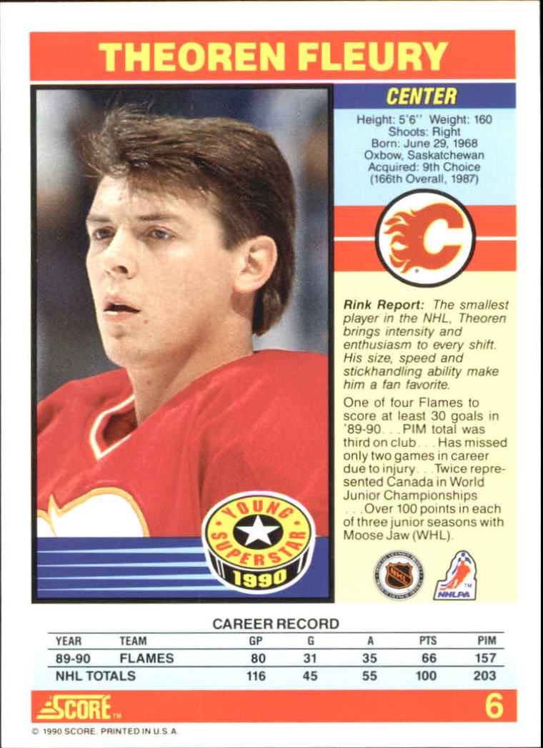 1990-91 Score Young Superstars #6 Theo Fleury back image