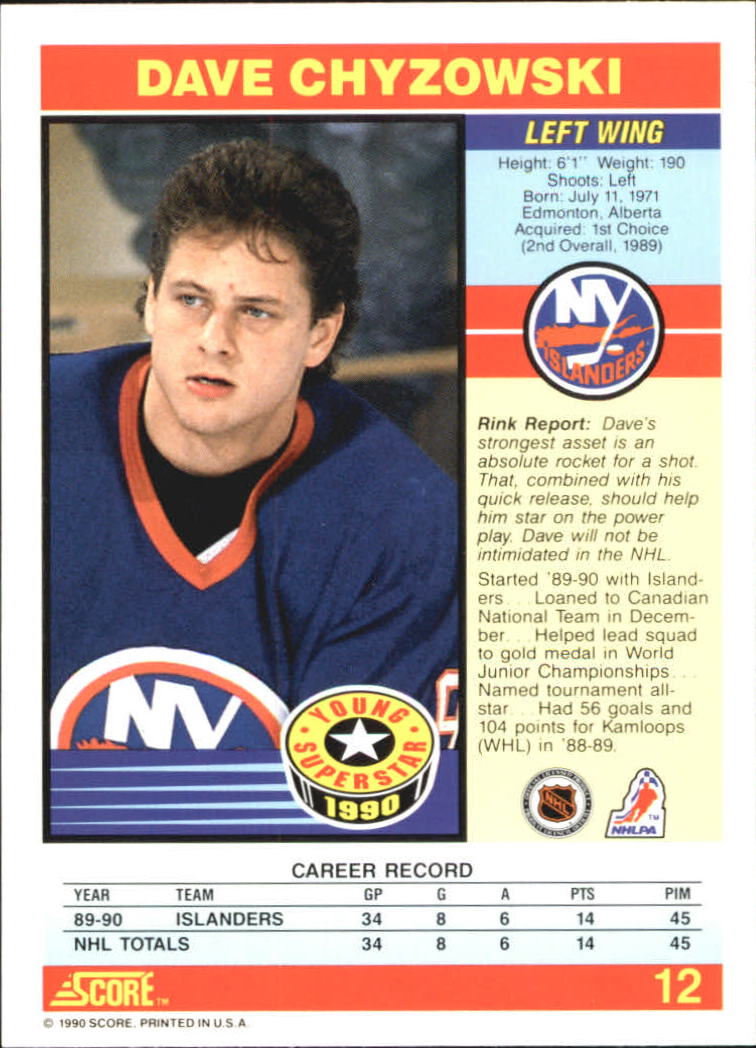 1990-91 Score Young Superstars #12 Dave Chyzowski back image