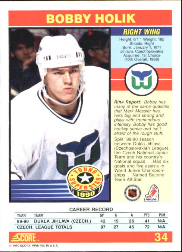 1990-91 Score Young Superstars #34 Bobby Holik back image