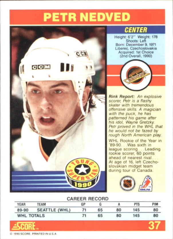 1990-91 Score Young Superstars #37 Petr Nedved back image
