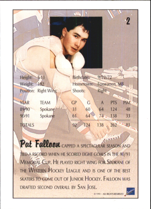 1991 Ultimate Draft #2 Pat Falloon back image