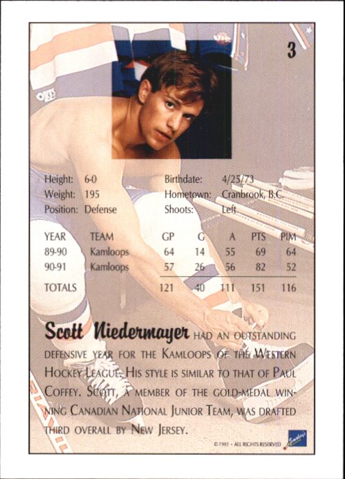 1991 Ultimate Draft #3 Scott Niedermayer back image