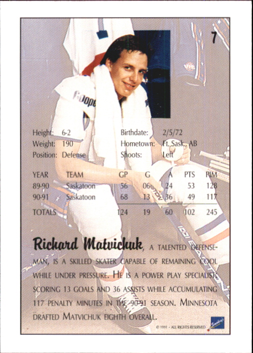 1991 Ultimate Draft #7 Richard Matvichuk back image