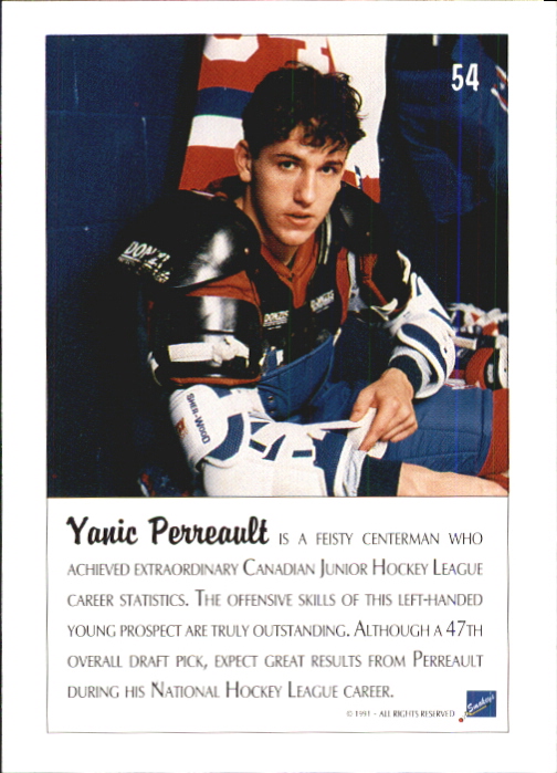 1991 Ultimate Draft #54 Yanic Perreault/Underdog back image