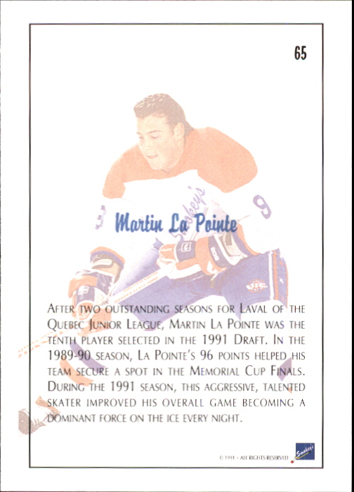 1991 Ultimate Draft #65 Martin Lapointe FDP back image