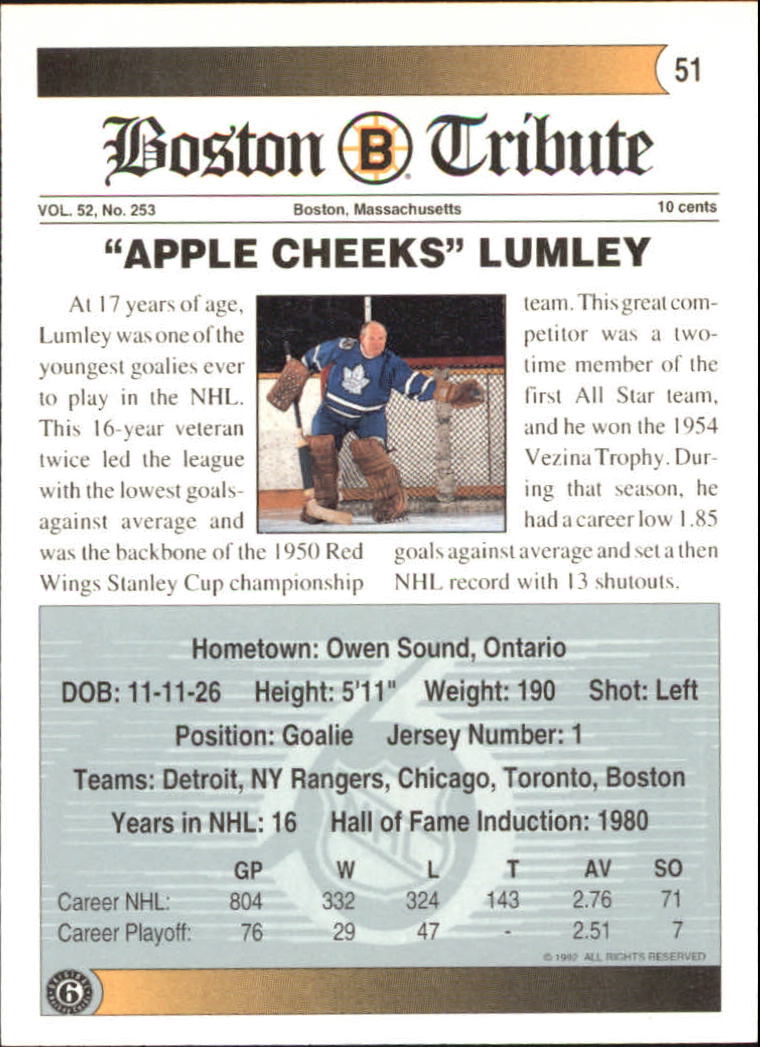 1991-92 Ultimate Original Six #51 Harry Lumley back image