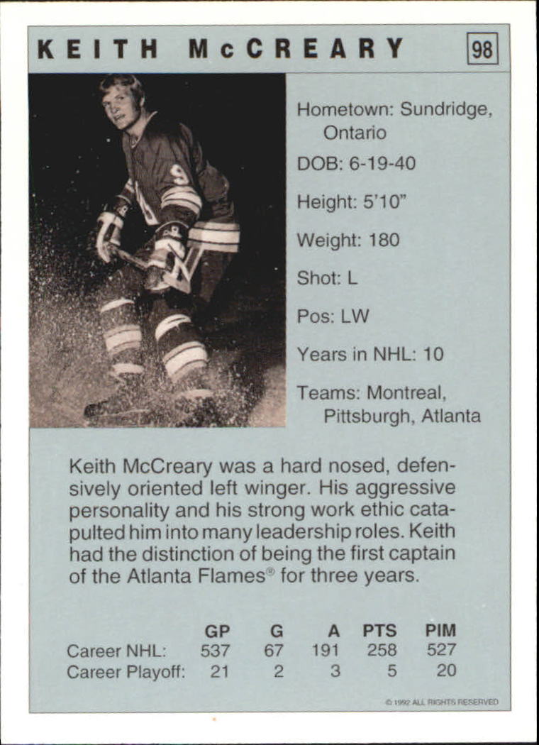 1991-92 Ultimate Original Six #98 Keith McCreary back image