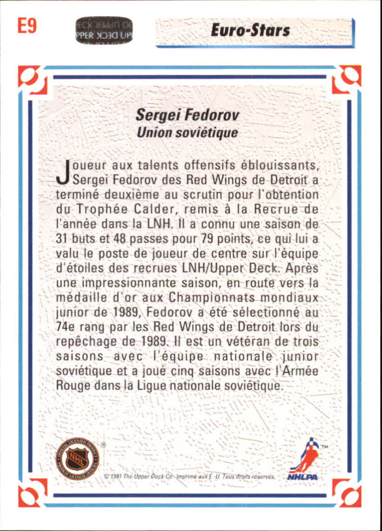 1991-92 Upper Deck Euro-Stars French #E9 Sergei Fedorov back image