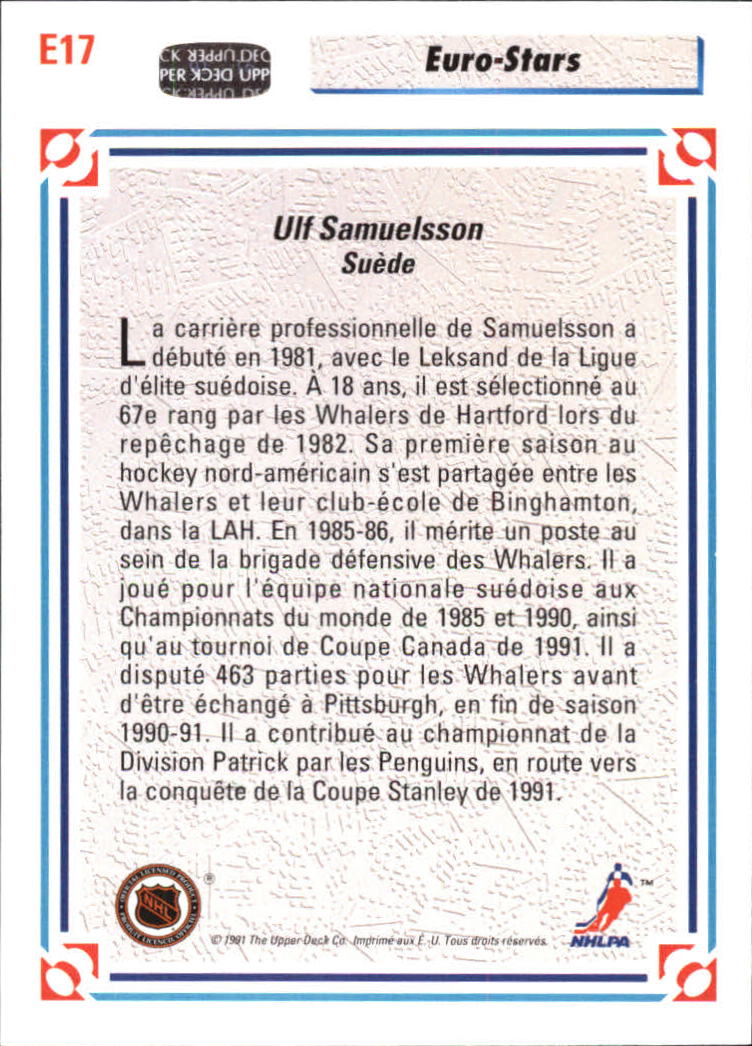 1991-92 Upper Deck Euro-Stars French #E17 Ulf Samuelsson back image