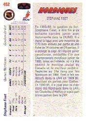 1991-92 Upper Deck French #452 Stephane Fiset SR back image