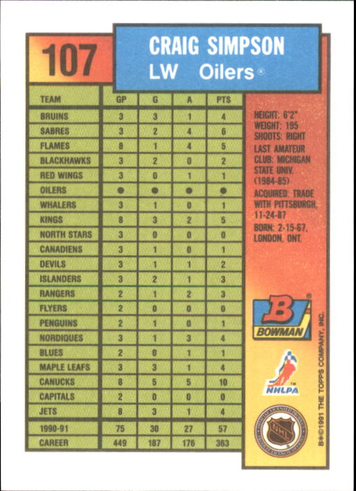 A8286- 1991-92 Bowman Hockey Cards 1-250 +Rookies -You Pick- 15+ FREE US SHIP - Picture 209 of 483