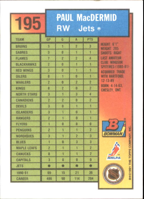 A8286- 1991-92 Bowman Hockey Cards 1-250 +Rookies -You Pick- 15+ FREE US SHIP - Picture 375 of 483