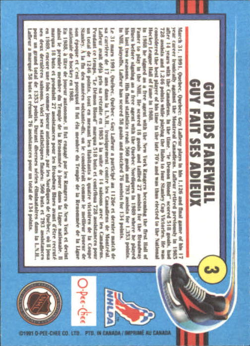 1991-92 O-Pee-Chee #3 Lafleur Tribute back image